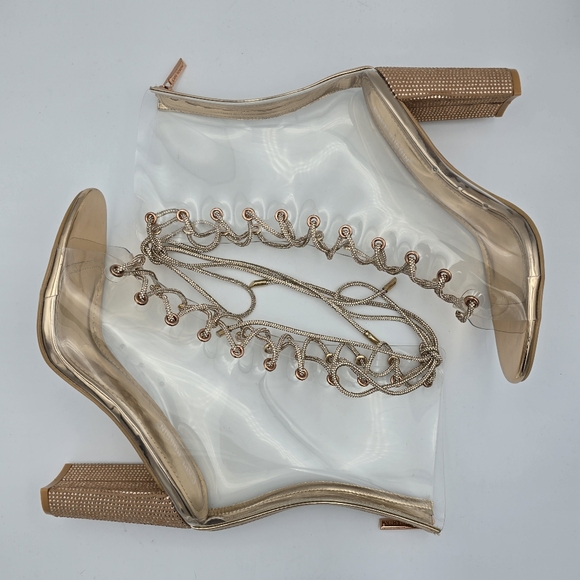 NWOT Cape Robbin Lookey Rose Gold Clear See-through Transparent Heeled Booties - Picture 14 of 16